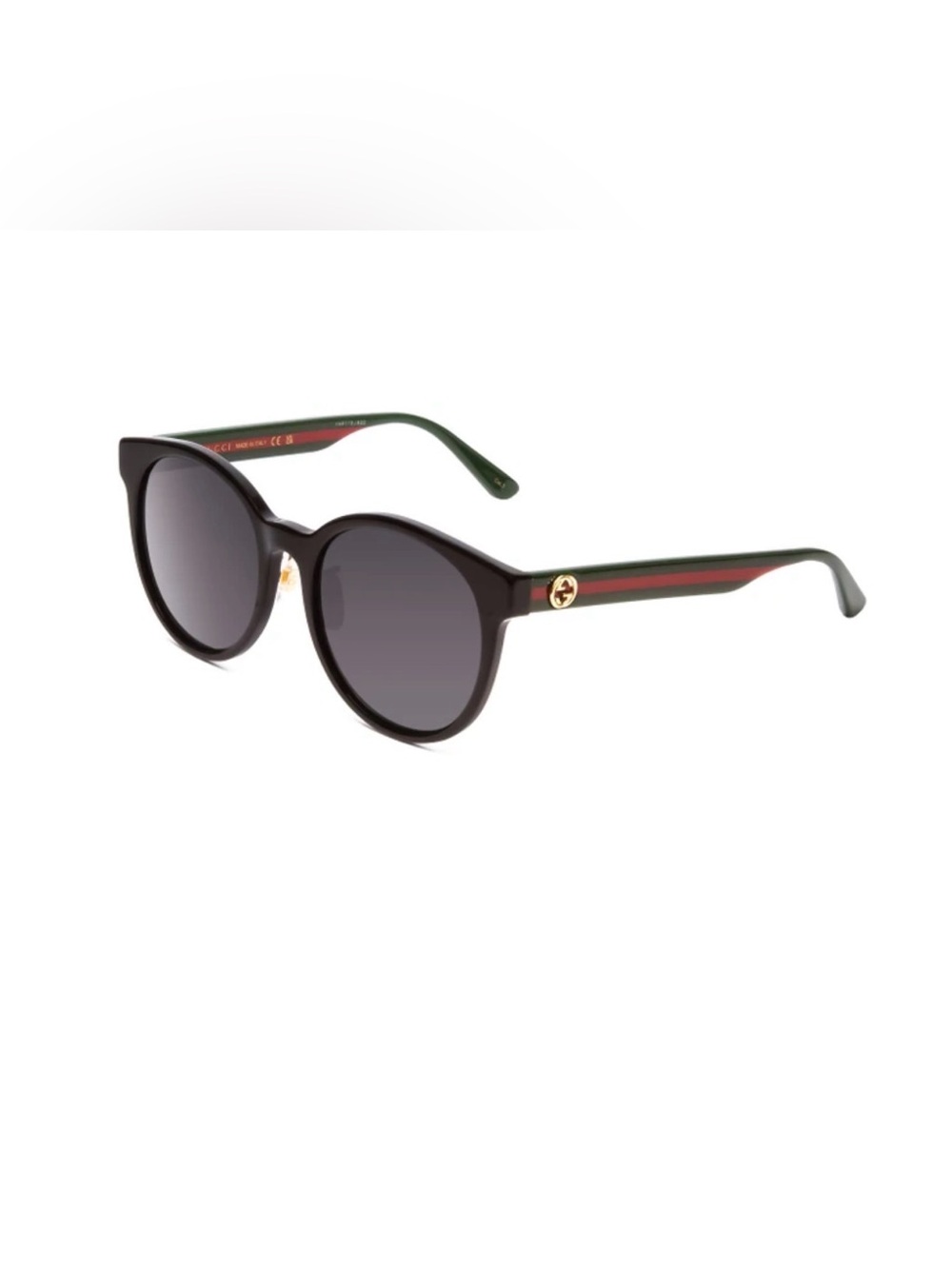 Gucci Black Sunglasses with Green-Red Stripe Temples and Gold Logo